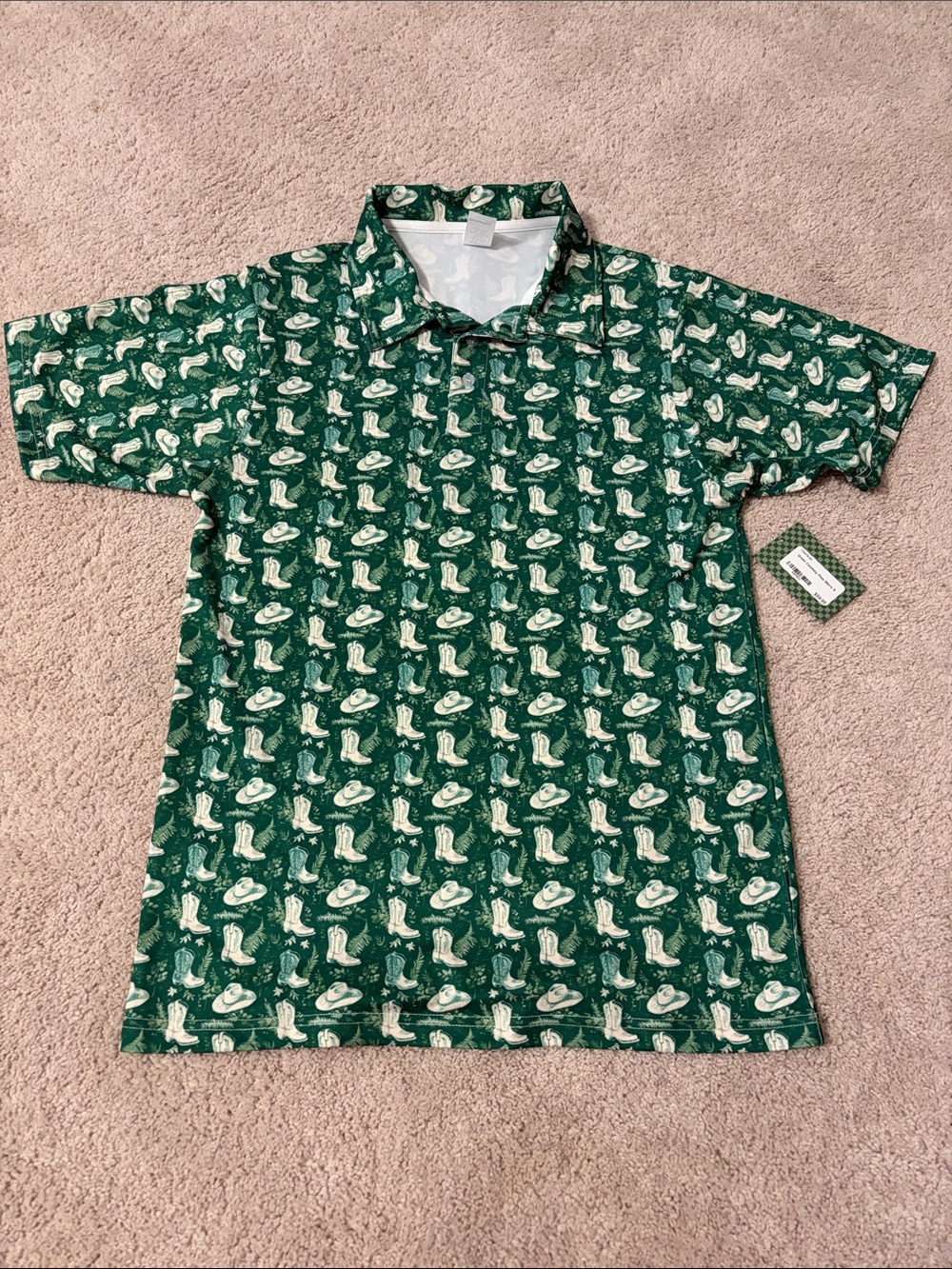 Green cowboy hat and boots western polo for men size small
